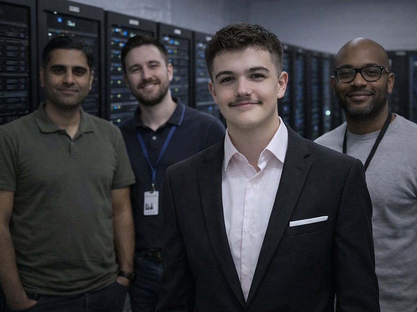 Josh Clark with an infrastructure team in a data center